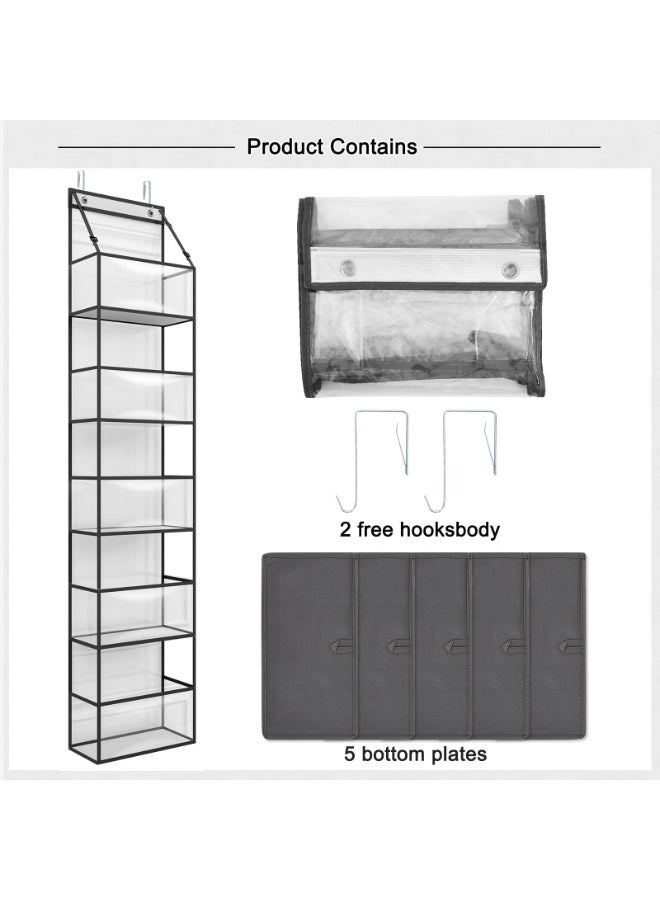 5-Shelf Over The Door Hanging Pantry Organizer with Clear Plastic Pockets Behind The Door Storage Organizer Large Capacity Organizer for Closet Bedroom Bathroom (Grey) - Image 4